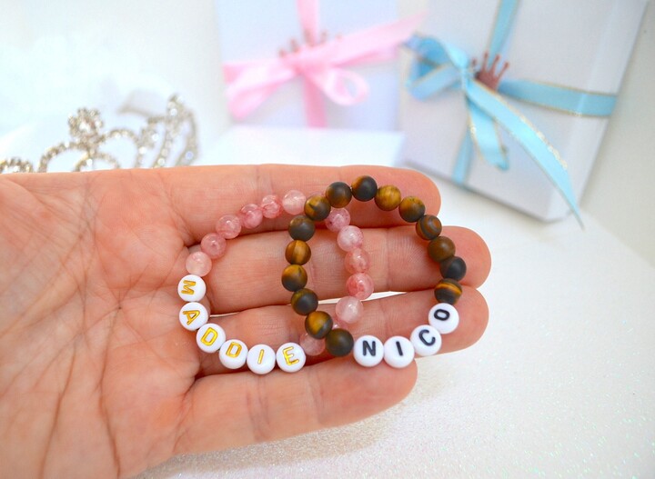 Etsy Girls Or Boys Baby Bracelet, Personalized Twin Bracelets, Newborn Jade & Tiger Eye Shower Gift, Jewelry, Toddler
