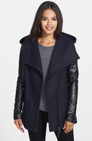Thumbnail for your product : Mackage 'Odelia' Leather Sleeve Hooded Wool Blend Coat