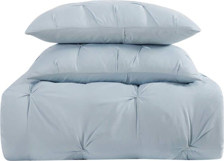 Truly Soft Everyday Pleated 3 Piece Twin Removeable Cover Microfiber Comforter Set in Light Blue