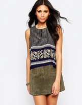 Thumbnail for your product : Brave Soul Sleeveless Border Print Tank With Button Back
