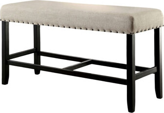Ophelia & Co. Industrial Counter Height Bench With Beige Cushion And Wood Frame For Dining Antique Black Trim Upholstery Rustic