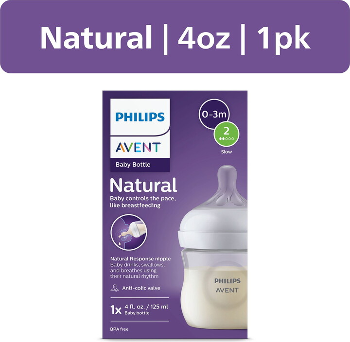Philips Natural Baby Bottle with Natural Response Nipple (Slow Flow, Flow 2), SCY900/91