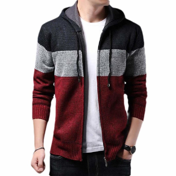 GRMO Men Casual Solid Long Sleeve V-Neck Cable Knit Pullover Sweater