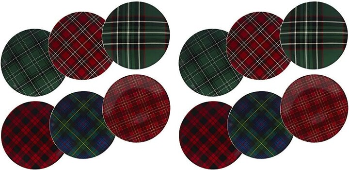 Certified International 22925SET6 Christmas Plaid 10.75" Dinner Plate, Set of 6 Assorted Designs, One Size, Multicolor (Pack of 2)