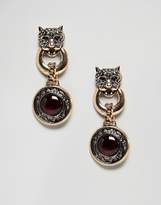 Thumbnail for your product : ASOS DESIGN statement earrings with lionhead and stone disc pendant in gold