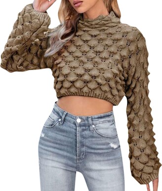 Generisch Short Half Height Sweater with Flared Fish Scale Sleeves and  Large Elastic Knitted Jumper House Jacket Women - ShopStyle Knitwear