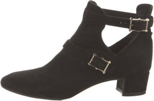 Valentino Suede Ankle Boots Black Rockstud Accents Square-Toes with Studded Accents Wrap-Around Straps & Buckle Closure at Sides