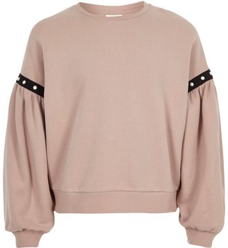 River Island Girls pink puff sleeve sweatshirt