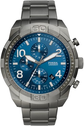 Fossil Men\'s Chronograph Bronson Smoke Steel - Gray Bracelet Stainless ShopStyle Watch 50mm