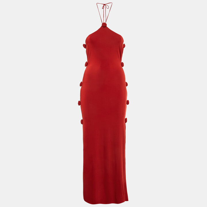 Magda Butrym Red Rosette Halterneck Maxi Dress S