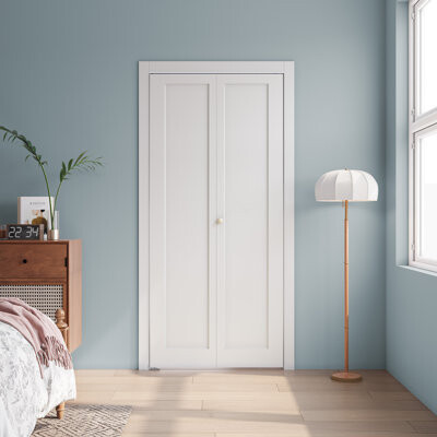 SMARTSTANDARD Paneled Manufactured Wood 1-Panel White Primed Bi-fold Door With Hardware Kit