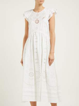 RED Valentino Cap-sleeve Broderie-anglaise Cotton Midi Dress - Womens - White