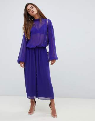 ASOS Design DESIGN jumpsuit with balloon sleeve and tie back detail in chiffon