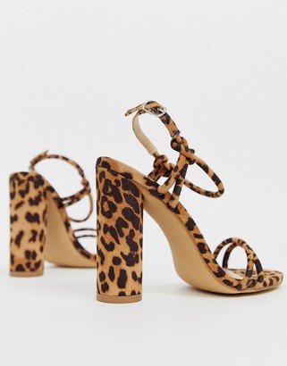 London Rebel wide fit strappy block heel sandals in leopard