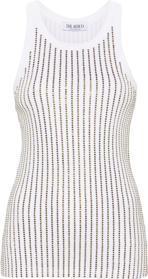 ATTICO White Crystal Cotton Tank Top
