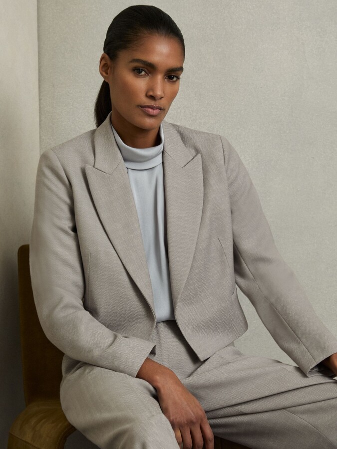 Reiss Double-breasted Cropped Wool-blend Blazer