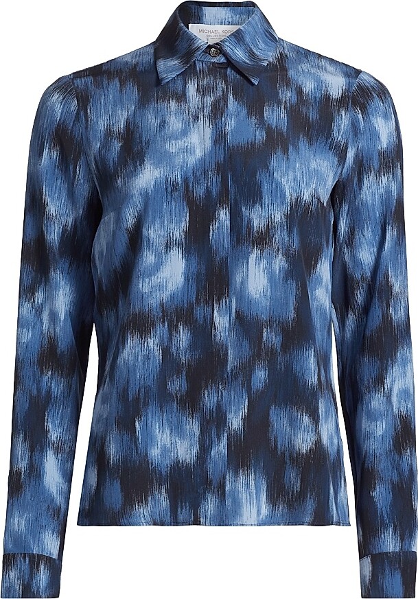 Michael Kors Collection Women's Hansen Floral Silk Button-Front Shirt - Riviera Black - Size 4