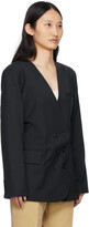 Thumbnail for your product : DRAE Navy Wool Collarless Blazer