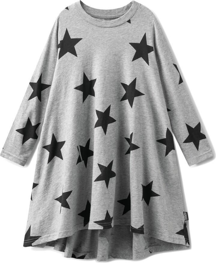 Nununu Kids' Star Print Long Sleeve Cotton Swing Dress