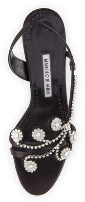 Manolo Blahnik Fernusan Embellished Satin Sandals, Black