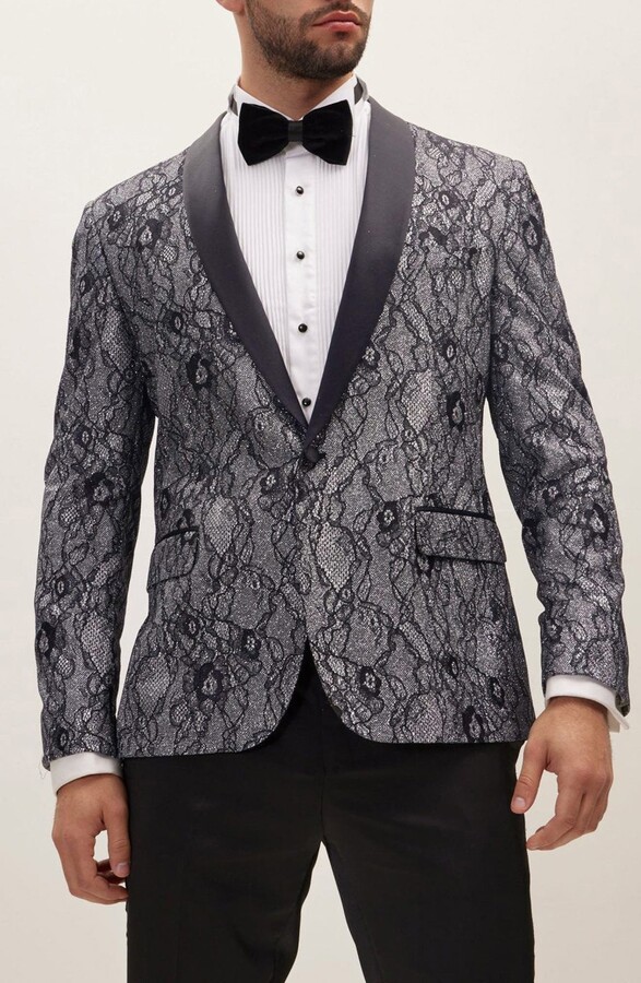 Ron Tomson Shawl Collar Lace Formal Jacket