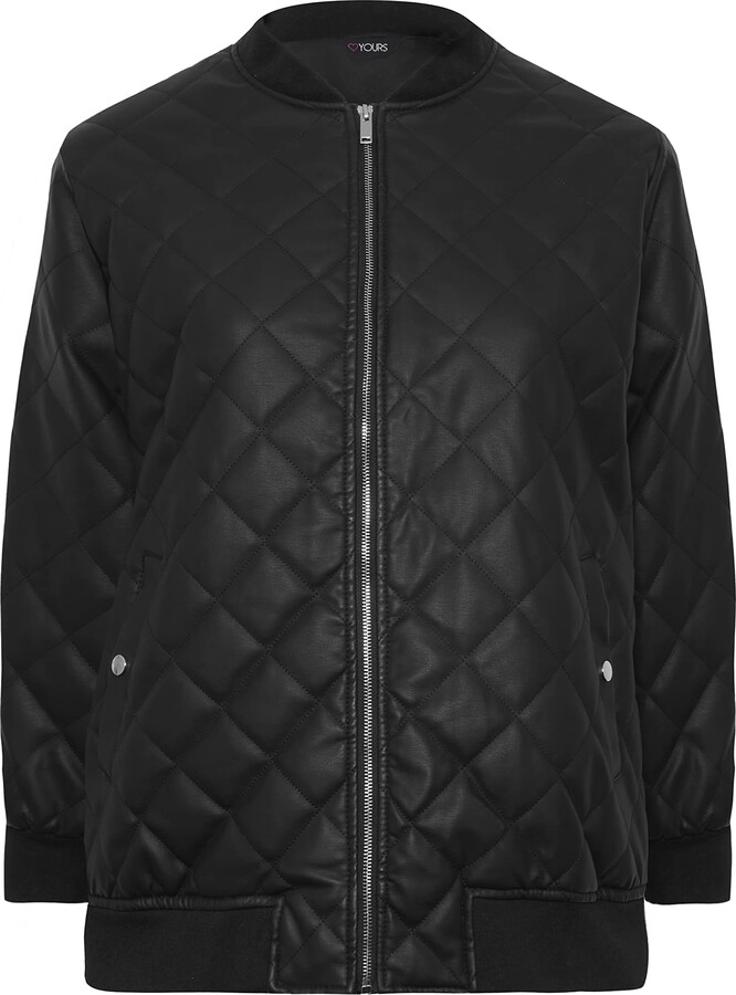Yours Curve Quilted Faux Leather Bomber Jacket Women's Plus Size
