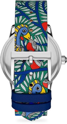 特価!Tory Burch Gigi Multicolor Leather Strap Watch 36mm TORY BURCH GIGI PUG WOMEN'S BROWN LEATHER BLUE FABRIC GOLD