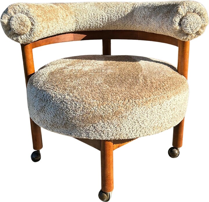 Murphy Miller Inc. 1950s Barrel Back Lounge Chair On Castors-reupholstered In Teddy Bear Fabric
