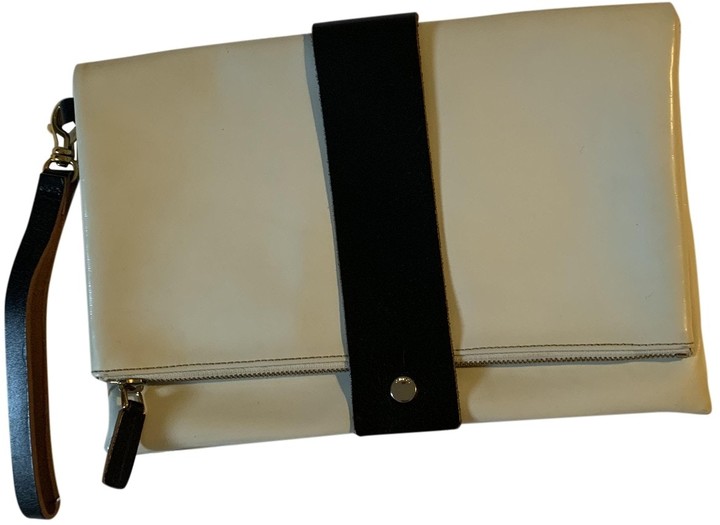 white patent leather clutch