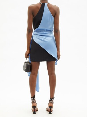 David Koma Crystal-embellished Draped Satin Mini Dress - Black Blue