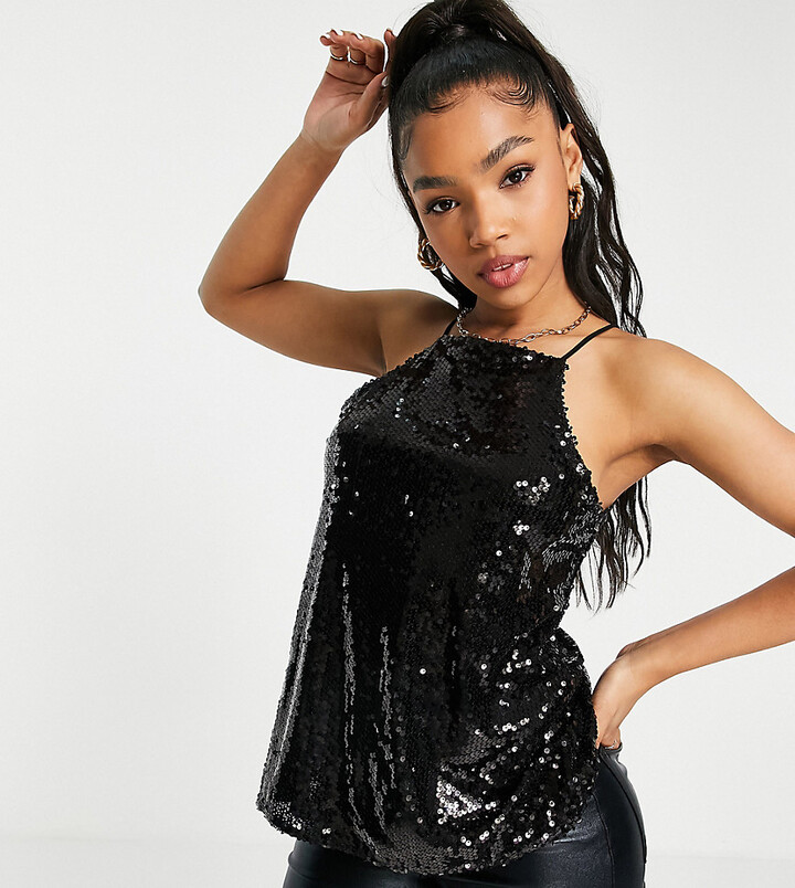 In The Style exclusive sequin halterneck swing cami top in black - ShopStyle