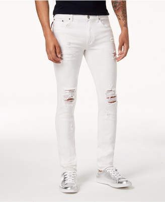 Reason Men's Slim-Fit White Ripped Jeans