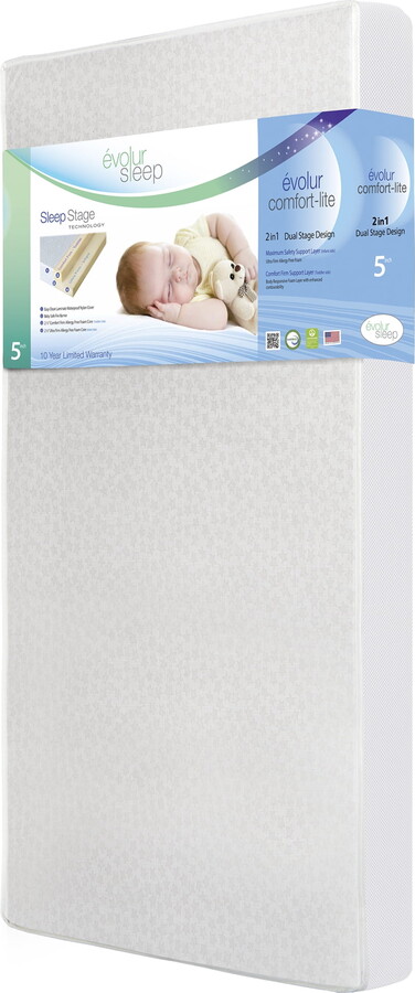 Evolur Sleep Breathable Dual Stage Comfort-Lite 5” Crib & Toddler Foam Mattress