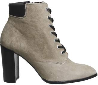 Office Attitude- Lace Up Block Heel Boot Taupe Suede