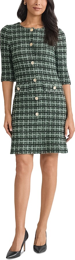 Misook Plaid Multi Stitch Knit Sheath Dress