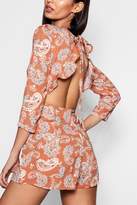 Thumbnail for your product : boohoo Bohemian Print Open Back Ruffle Playsuit