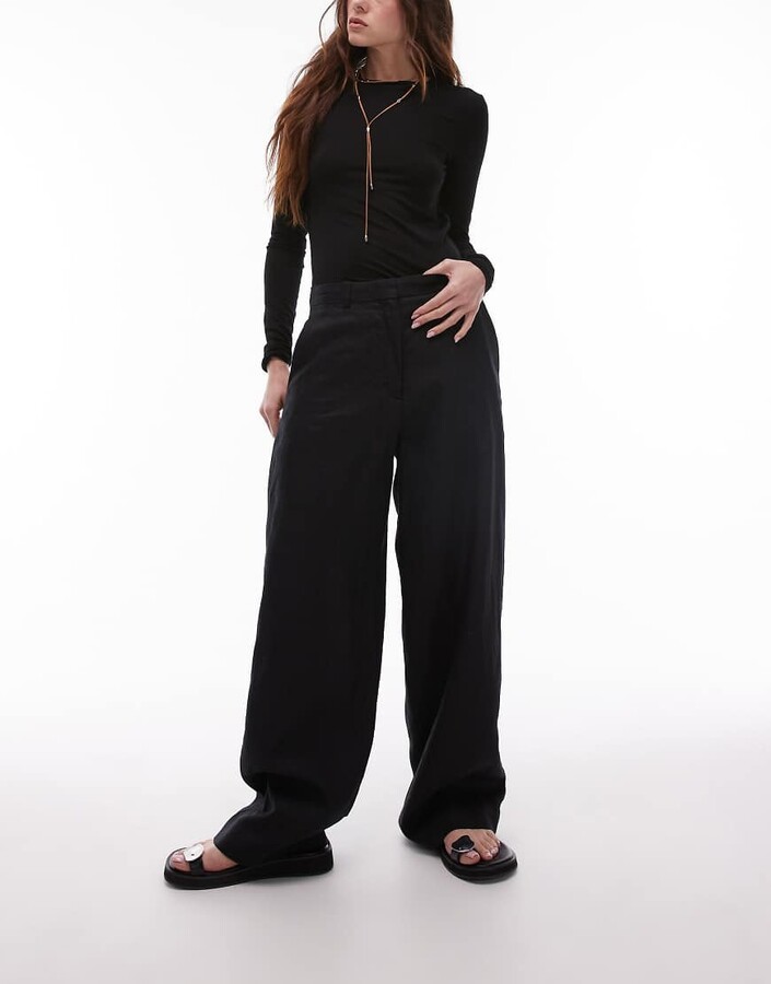 Arket linen straight leg pants with flat front in black