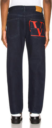 Valentino 5 Pocket Denim Jeans in Navy & Red | FWRD