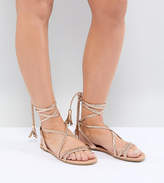 Thumbnail for your product : ASOS Design Fayla Wide Fit Tie Leg Plaited Sandals