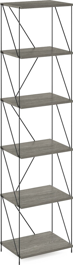 Furinno Besi 6-Tier Industrial Multipurpose Shelf Display Rack with Metal Frame, Narrow, Finn Oak