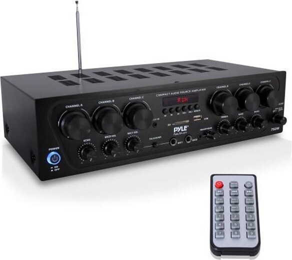Pyle Wireless BT Streaming Home Audio Amplifier - 6-Ch. Audio Source Stereo Receiver System - Black
