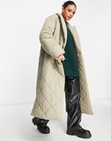 Thumbnail for your product : NA-KD double breasted quilted coat in light khaki