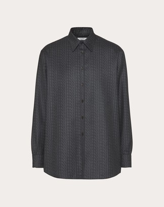 Valentino Long-sleeved Shirt With All-over Times Print Man Grey 100% Wool 37