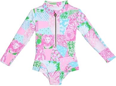 Lilly Pulitzer Denning Rashguard UPF 50+ (Toddler/Little Kid/Big Kid) Girl's Swimwear Crazy Quilt : 3T Toddler, Nylon/Spandex