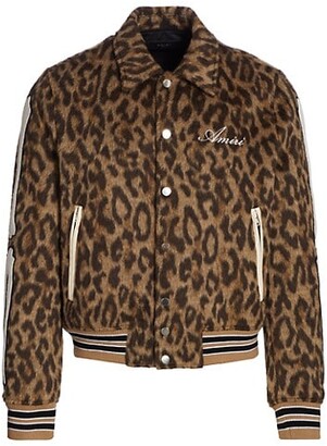 Amiri Bones Leopard-Print Wool Varsity Jacket