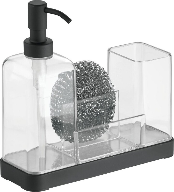 mDesign Plastic Kitchen Sink Countertop Hand Soap Dispenser, Matte Black/Clear ShopStyle