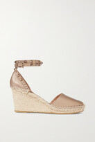 Thumbnail for your product : Valentino Garavani Rockstud Double 85 Textured-leather Wedge Espadrilles