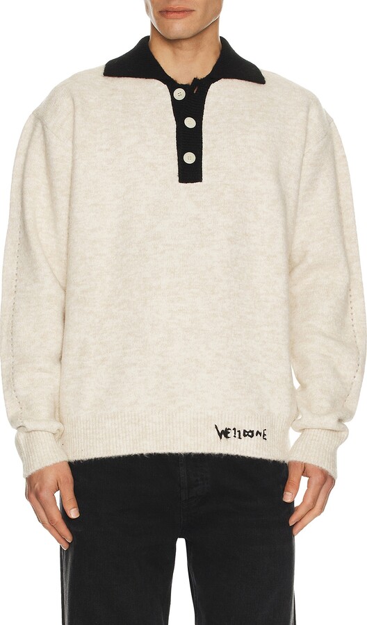 we11done Brushed Contrast Knit Top in Cream