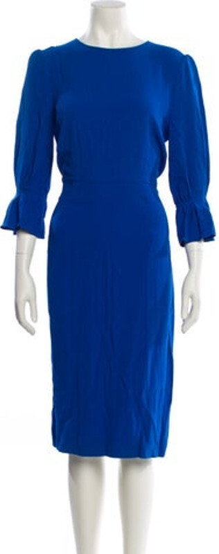 Goat Sheath Dress Blue Three-Quarter Sleeve with Bateau Neckline