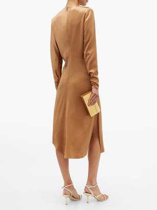 Versace Draped Safety-pinned Satin Midi Dress - Womens - Brown